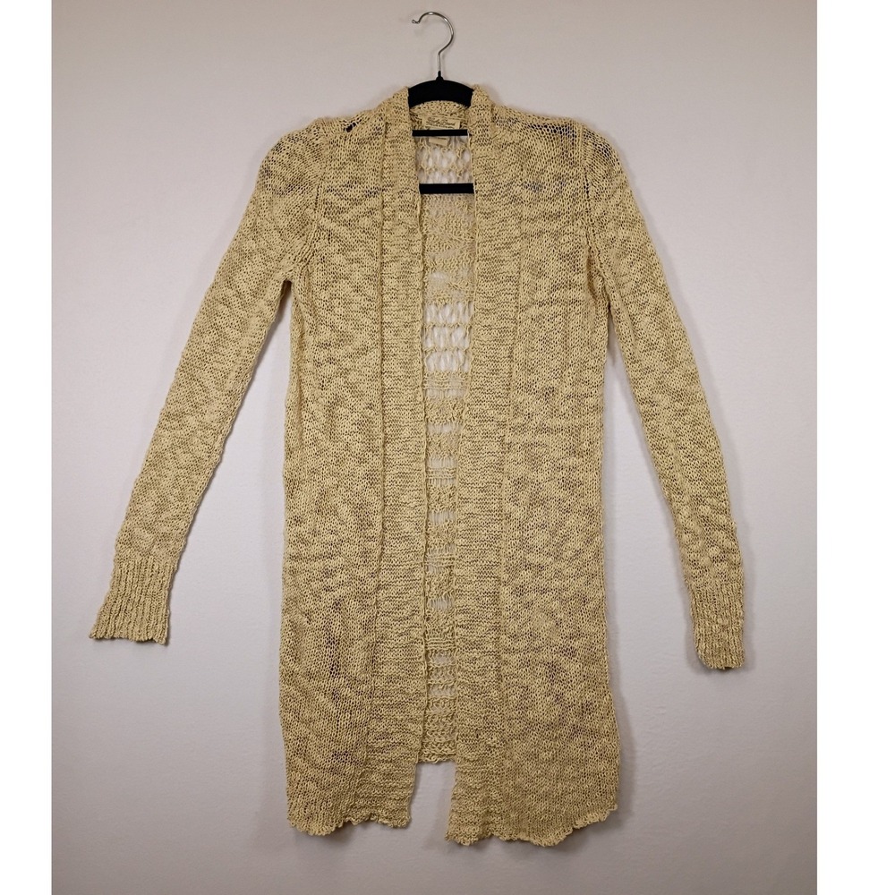 Boho Lucky Brand Women Small Cream Open Knit Longline Pointelle Cardigan Sweater